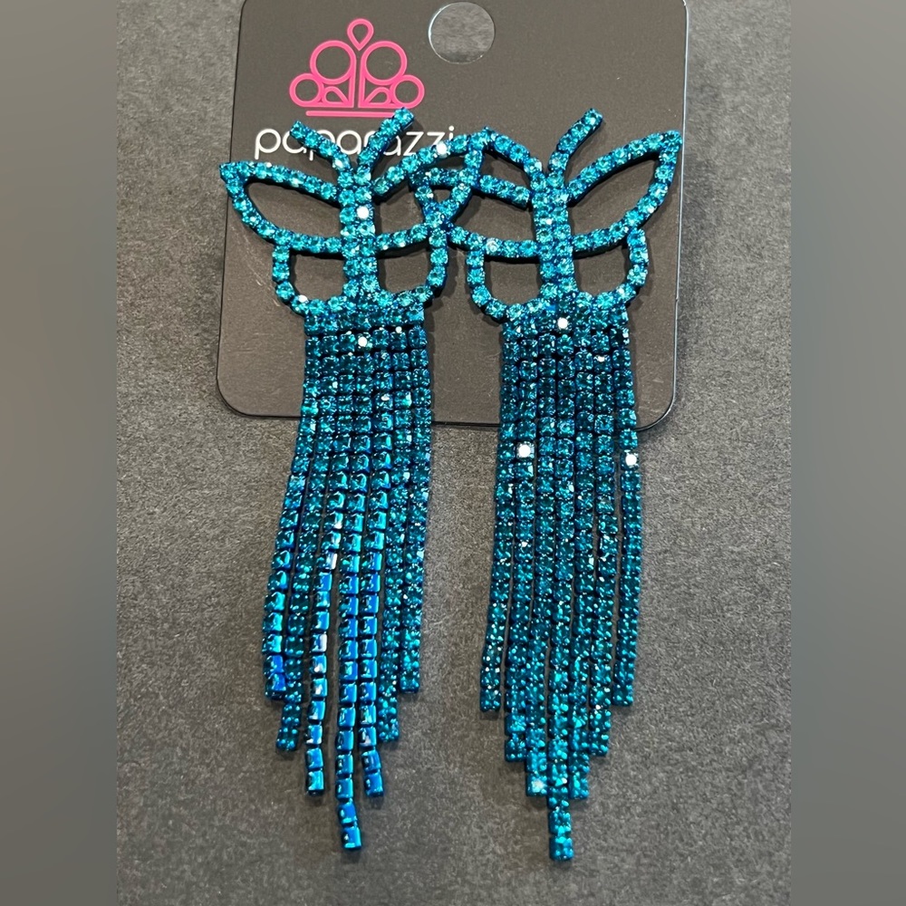 Blue post butterfly earrings
